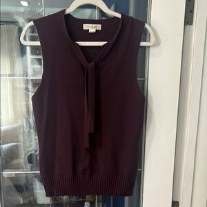 TSE Burgundy Sleeveless Cashmere Top with Tie
